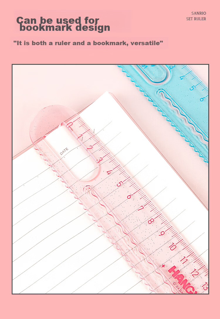 GuangBo Sanrio Student Ruler Set, Large Numbers, 15cm Straight Ruler, Triangle Ruler Set, Little Clown Fish Series, Exam-Specific, Elementary School First Grade Double Wave Ruler, Random Color KT84731 3