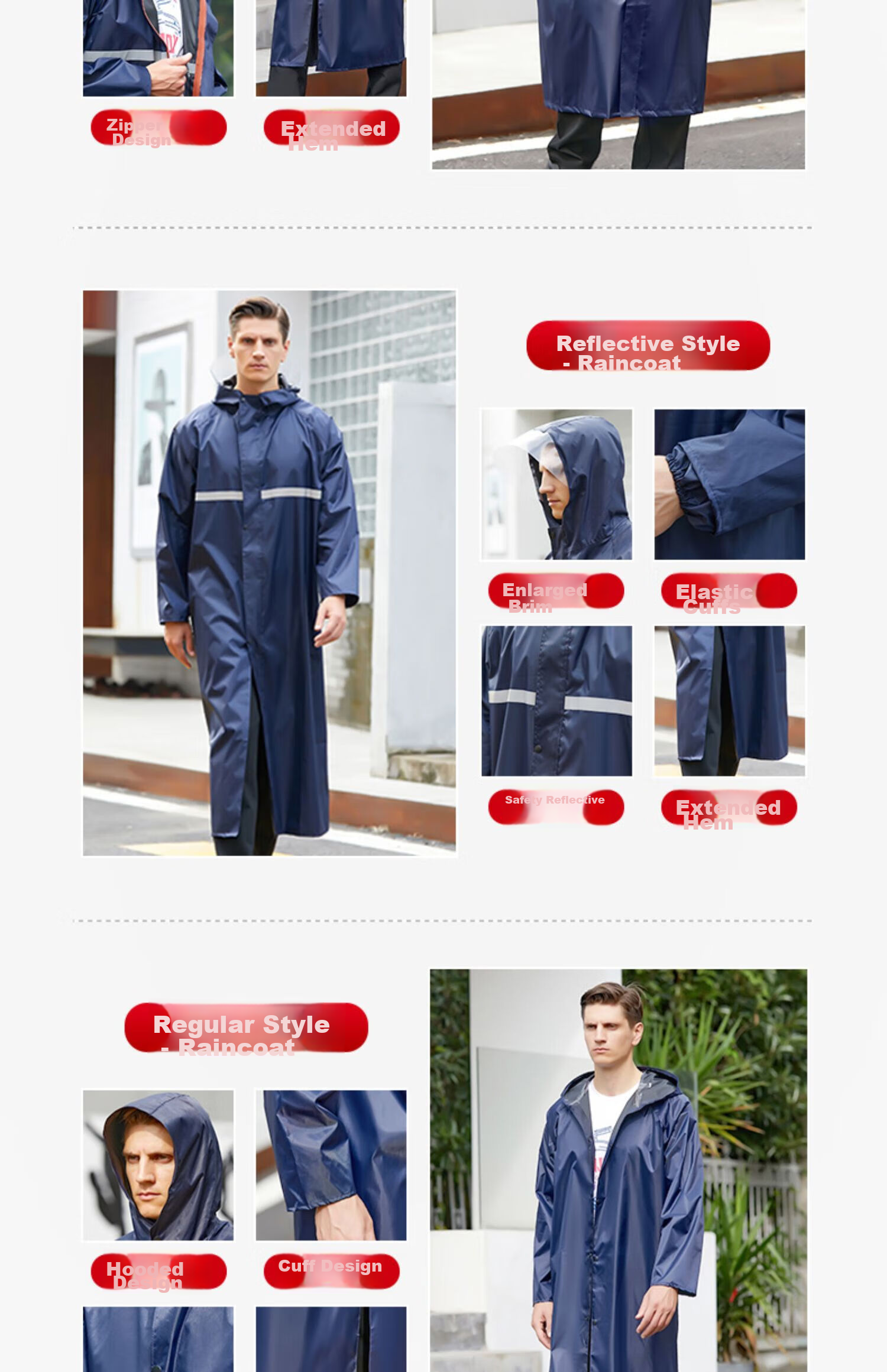 Zhugu Long Raincoat, Trench Coat Style Rain Poncho for Security, Construction Site Fishing Adults Full-Body Raincoat, Heavy-Duty Navy Blue Extended [Hidden Button Style] XL (165-175) 7