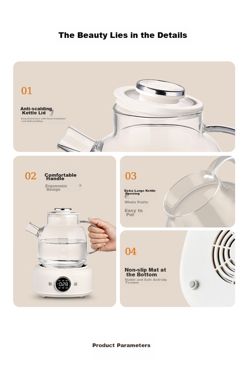 LOTOR Leiduo Health Pot, 1 Liter Full Glass Health Pot, Baby-Grade Material, Mini Kettle, Insulated All-In Automatic Constant Temperature Small Tea Maker 14