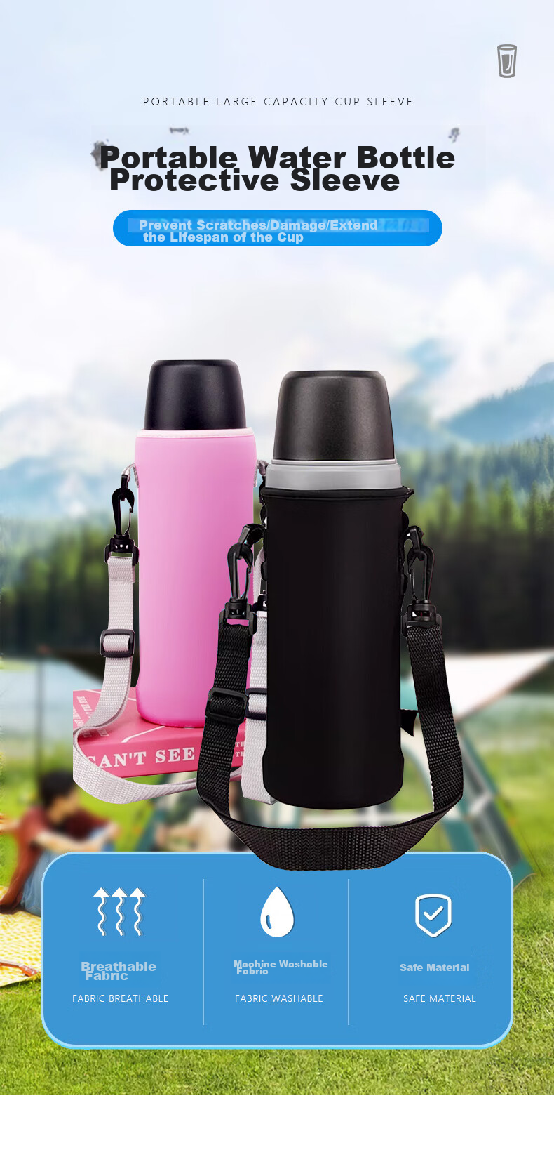 Xingyuelan Portable Cup Sleeve, Water Bottle Protective Cover, Strap Style Glass Cup Thermos Anti-Collision Sleeve, Cup Cover 1
