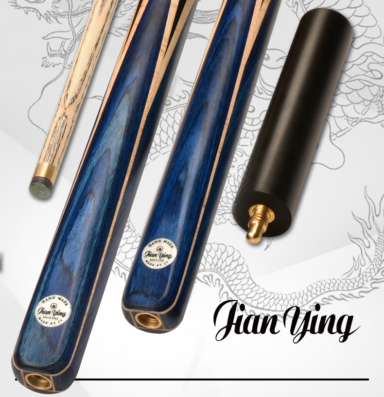 Jianying Billiard Cue Small Tip Chinese Black 8 Eight-Ball English Snooker White Waxwood Split Universal Pool Cue Blue Dragon 3