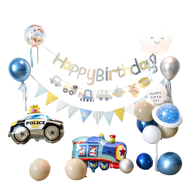 Duomeiyi Birthday Scene Decoration, Boy Balloons, Children's Decorations, Girl's Happy Birthday Party Table Floating Decorations, Small Car Theme