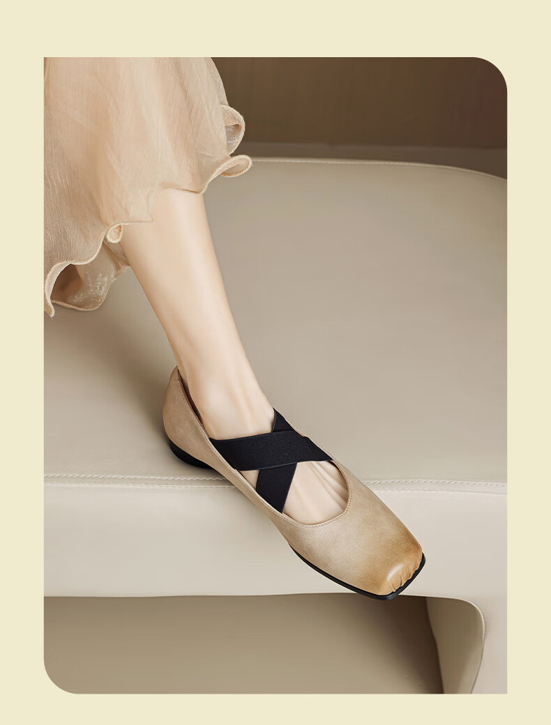 Daphne Ballet Flats for Women, Lace-Up, Slip-On, Pig Nose Sandals, Leather Shoes, Chunky Heel French Mary Jane Shoes, Suitable for Wearing with Dresses 4
