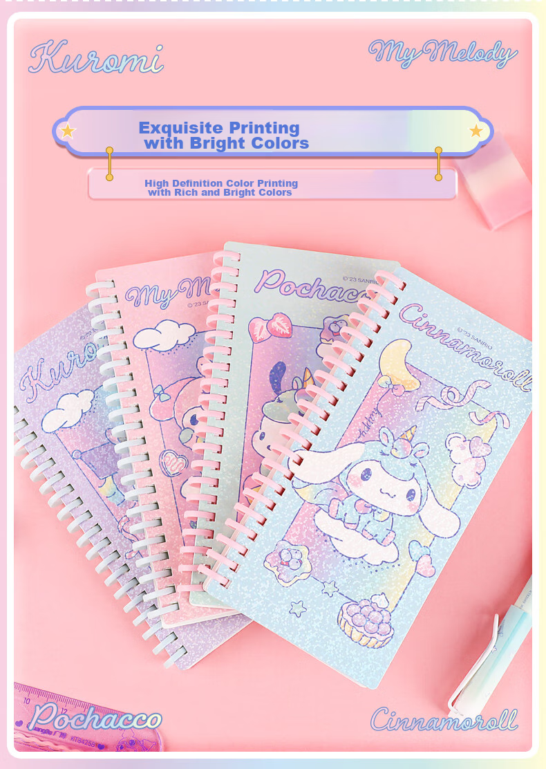 GuangBo X Sanrio Collaboration Standing Spiral Notebook, Mini Notebook, Pocket Notebook, High-Quality Planner, Journal, Diary, 75*105mm/80 Sheets, Banrenyu KT81408 5