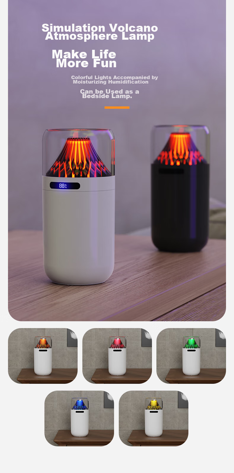 Kelleia USB Humidifier for Car, Bedroom, Quiet Operation, Baby, Office Desk, Large Capacity, Smart Digital Display, Night Light, Large Mist Spray, Power-Off Protection Humidifier, White - Rechargeable Model 11