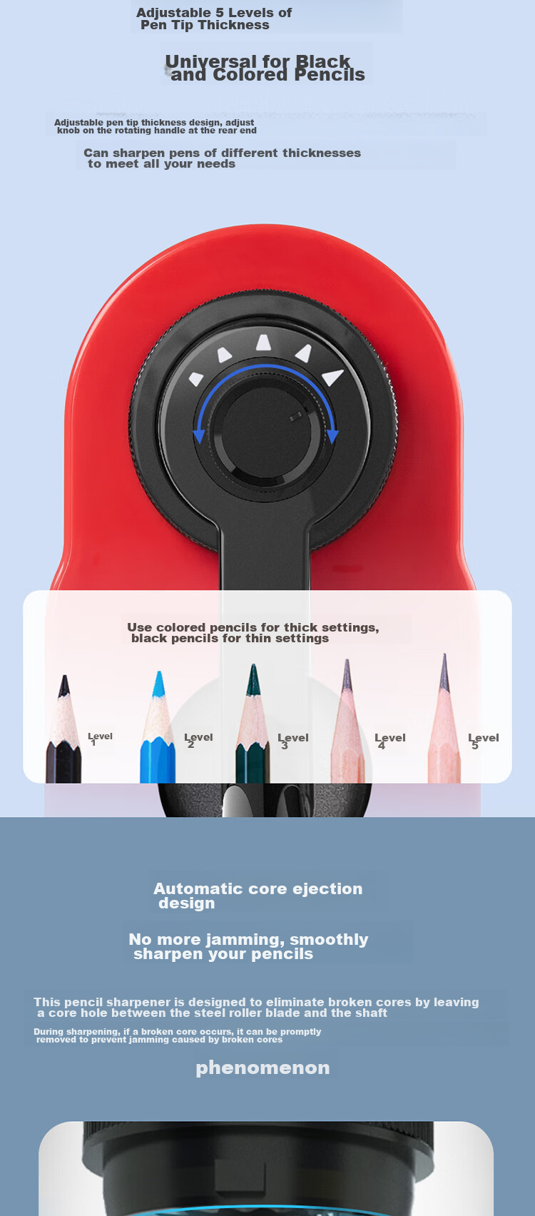 Deli Automatic Pencil Sharpener with 5 Thickness Settings, Colored Pencil Sharpener, Core Removal Tool for Students' Stationery, Exam Use, Children's Birthday And Graduation Gifts for Boys And Girls 3