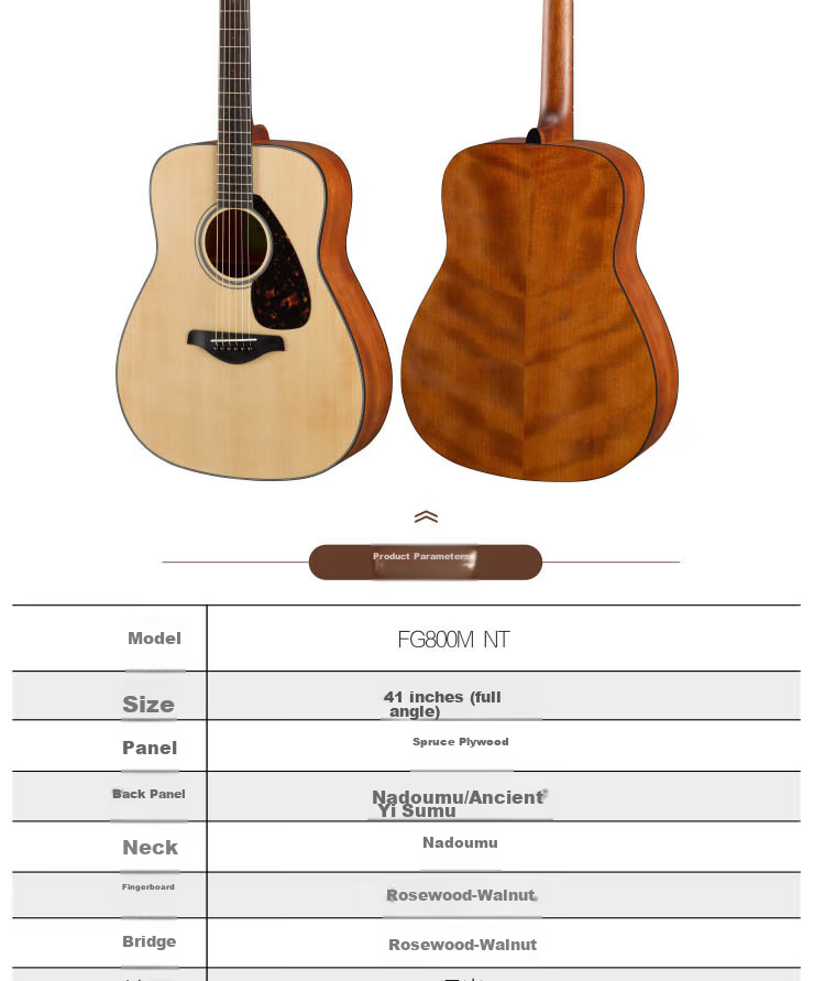 YAMAHA FG800MC Acoustic Solid Wood Top Beginner Folk Guitar Cutaway 41-inch Natural Wood Color 8