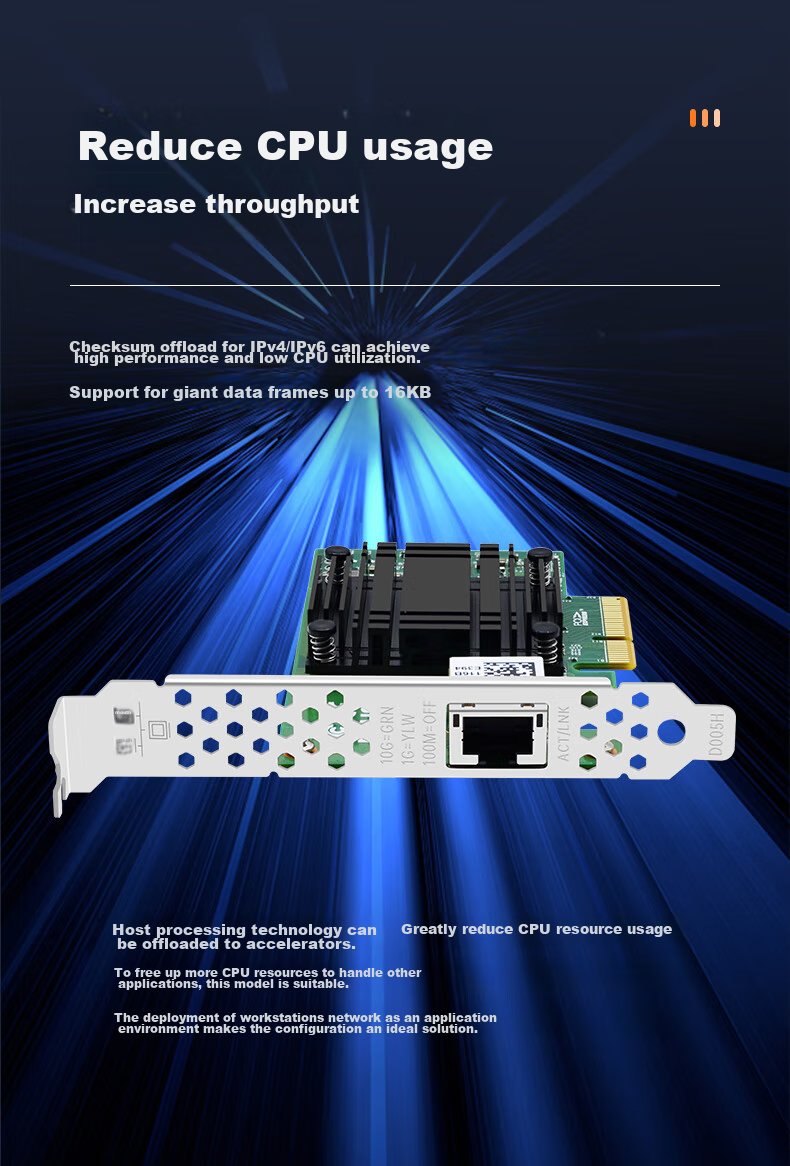 EB-LINK PCI-EX4 10 Gigabit Single-Port Server Network Card with AQC107 Chip, 10G Electrical Port Gaming Network Adapter, Supports 10G/5G/2.5G/1G Speeds, WOL Wake-O 5