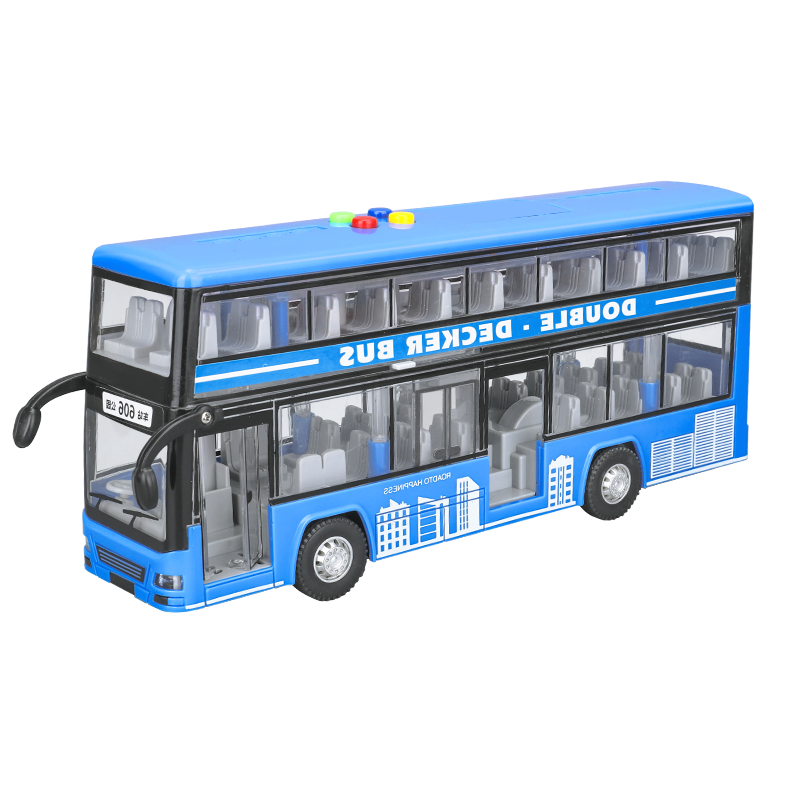 BAOLE STAR TOYS Children's Toy, Boys' School Bus, Double-Decker Bus with Opening Doors, Large Size, Baby Bus Car, Birthday Gift, Blue