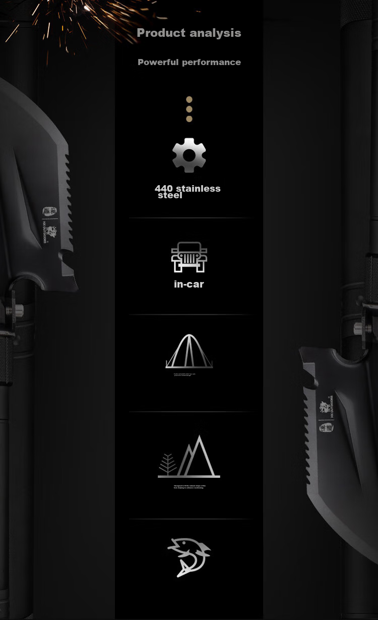 HX OUTDOORS Multi-Functional Military Shovel Folding Spade Iron Shovel Outdoor Equipment Car-Mounted Military Shovel Jiaolong Tactical Shovel 5