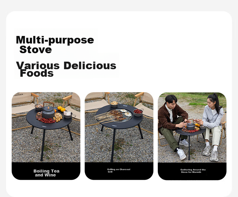 MOBIGARDEN Tea Stove, Outdoor Camping BBQ Grill, Indoor Heating Fire Pit Table, NX24688002, Obsidian Black 7