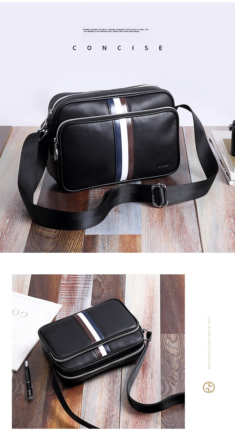 GOLF Shoulder Bag for Men, Top-Grain Leather with Microfiber Crossbody Bag, Business Commute Contrasting Color Messenger Bag, Black 4
