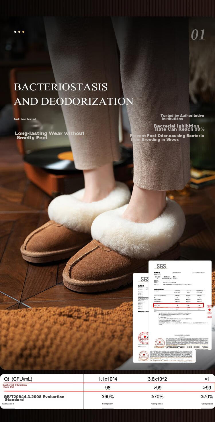 NEIBO [Winter Essential] Sheepskin And Wool Integrated Slippers for Men And Women, Latex Antibacterial Deodorizing Warm Sandals Size 39 6