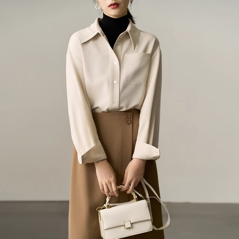 Bodexiaojie Off-White Layered Blouse for Women, Elegant Interview Commuter Top, Professional Suit Inner Wear Shirt