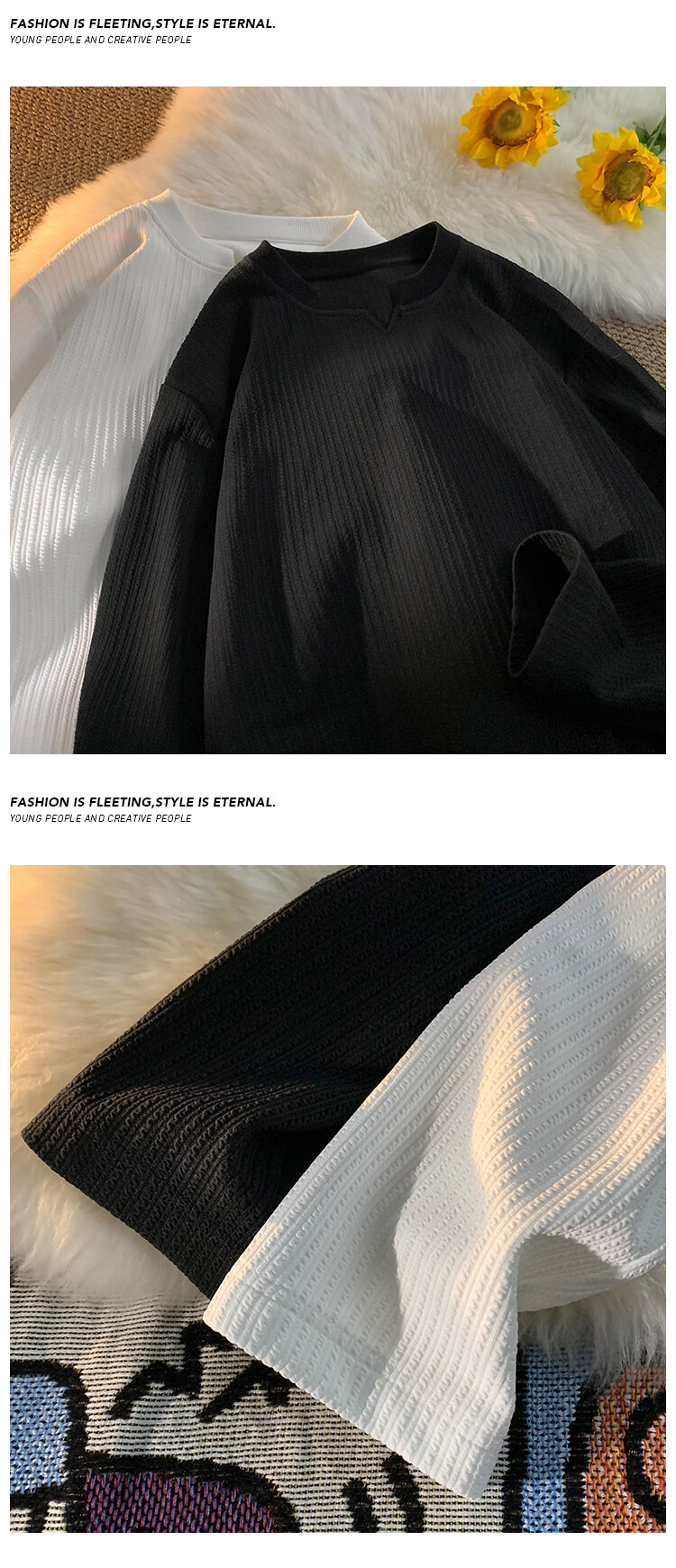 POUM Trendy Inner Layer Sweatshirt for Men, Spring And Autumn Casual Couple Loose Long-Sleeve Undershirt HT24038 White 2XL 4