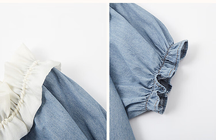 Dme [Gentle Healing] Summer Korean-Style Elastic One-Shoulder Round Neck Convertible Shirt, Slimming Denim Blouse Women's Top 9