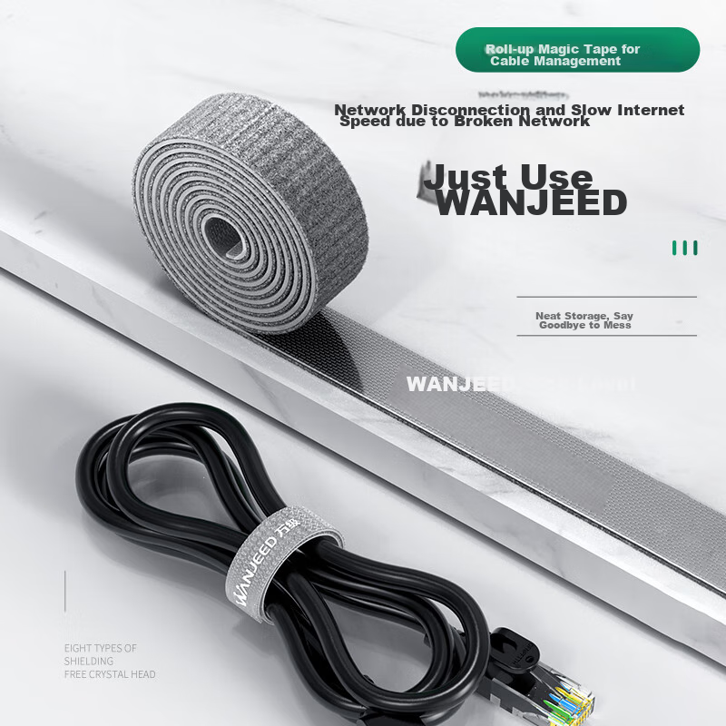 Кабель-органайзер WANJEED, лента-липучка 10 метров, фиксатор для проводов, нейлоновая клейкая лента для кабелей питания и проводов, 1-11282