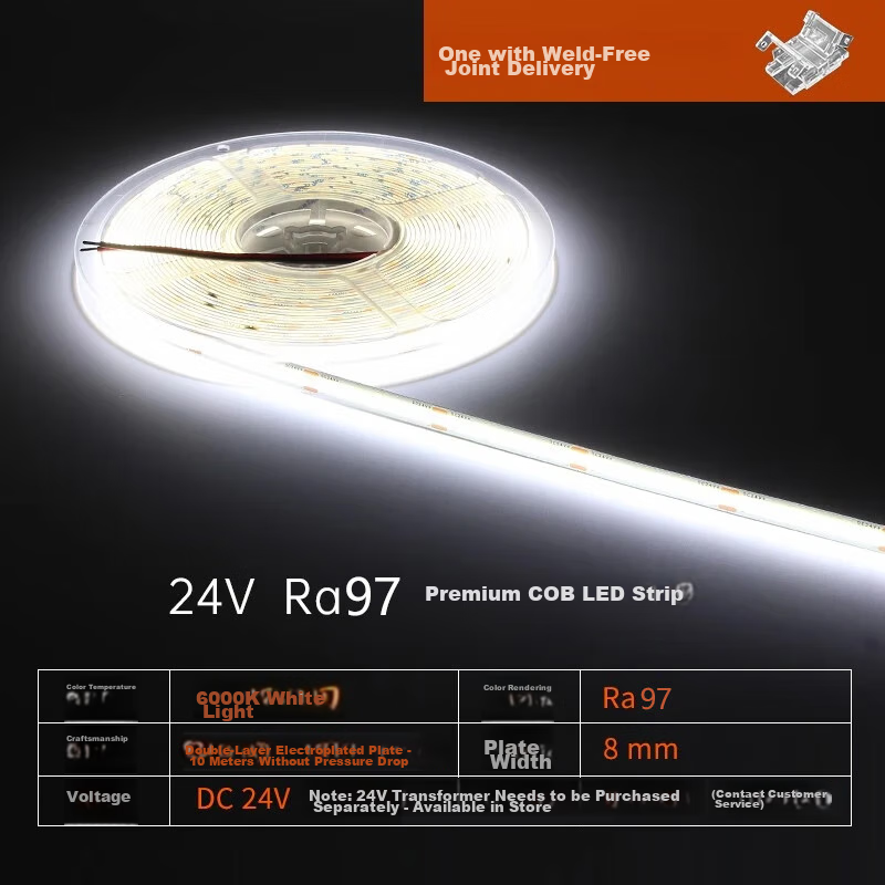 JIAOJIAOZHE COB LED Strip Light, Low Voltage Linear Light, Recessed Adhesive Strip, 24V Living Room Ceiling Line Light, 10 Meters Cool White