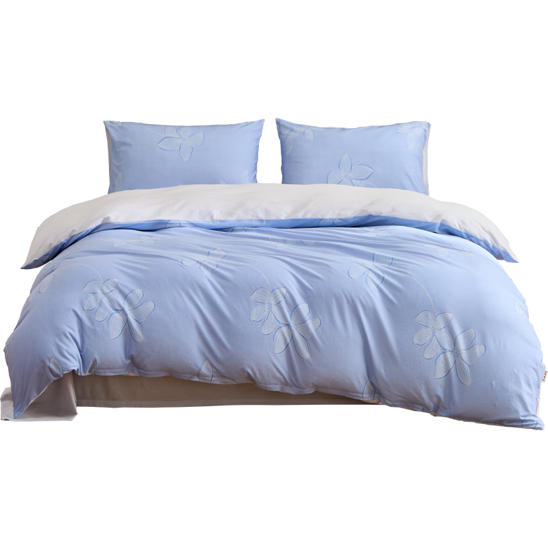 Hengyuanxiang All-Cotton Four-Piece Set, Class A Knitted Nai Tei Cotton, 100% Pure Cotton Bedding Set, Dye Purple (Blue), 2.2*2.4m
