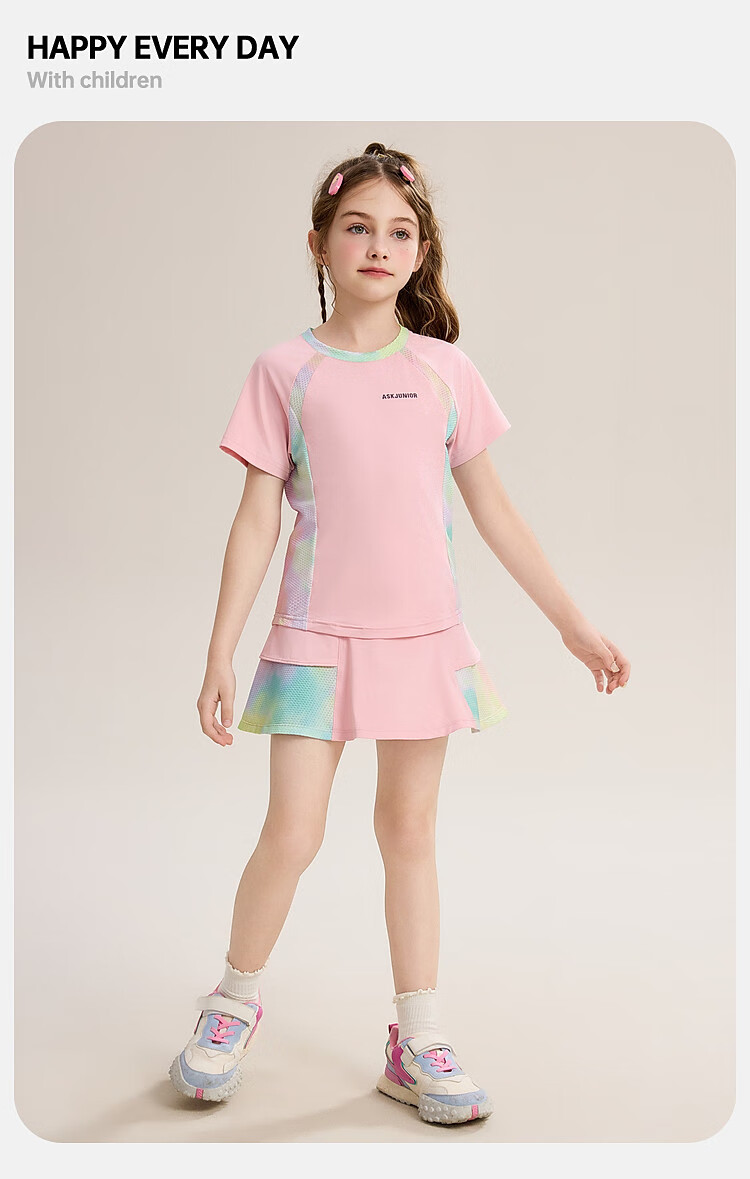 ASK JUNIOR Girls' Sports Set, Summer New Style, Lightweight Breathable Quick-Dry Short-Sleeve Top + Skirt, Ice-Cool Two-Piece Tennis Outfit 13