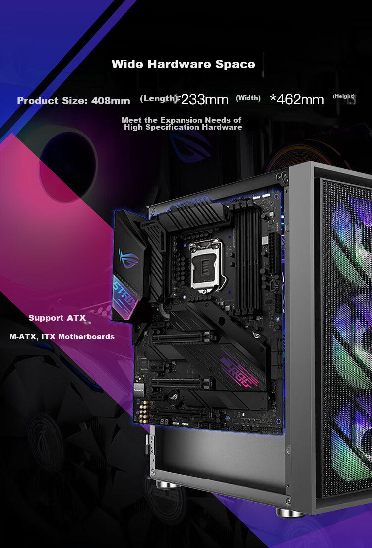 SAMA Zhuqueair Desktop Computer Case, Front Iron Mesh/Double-Sided Cooling Holes/6 Fan Positions/Wide Hardware Support/ATX Motherboard 240mm Water Cooling Vertical GPU Installatio 7