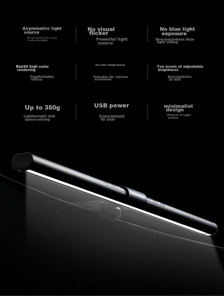 ThundeRobot Screen Hanging Lamp L1pro Computer Monitor Hanging Lamp Student Dorm Essential RGB Sound-Picking Backlit Lighting Effects Full Spectrum Eye Protection Smart Fill Light Gaming Desktop Reading Desk Lamp 2