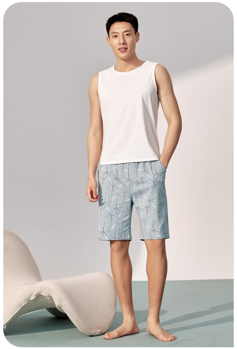 Yiershuang 100% Cotton Men's Homewear Five-Point Shorts Casual Printed Lounge Pants 3XL 13