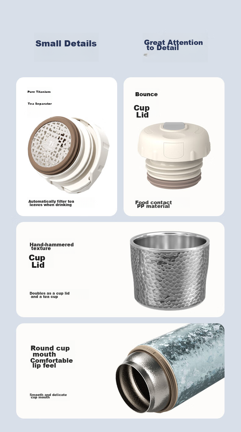 TOMIC Double-Layer Pure Titanium Insulated Tea Infuser Mug for Men And Women, Large Capacity Titanium Water Cup, Gift Souvenir 22