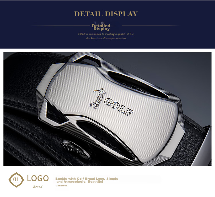 GOLF Leather Men's Belt, Durable Alloy Automatic Buckle, Jeans Waistband, Gift Box Set for Boyfriend Or Father 18