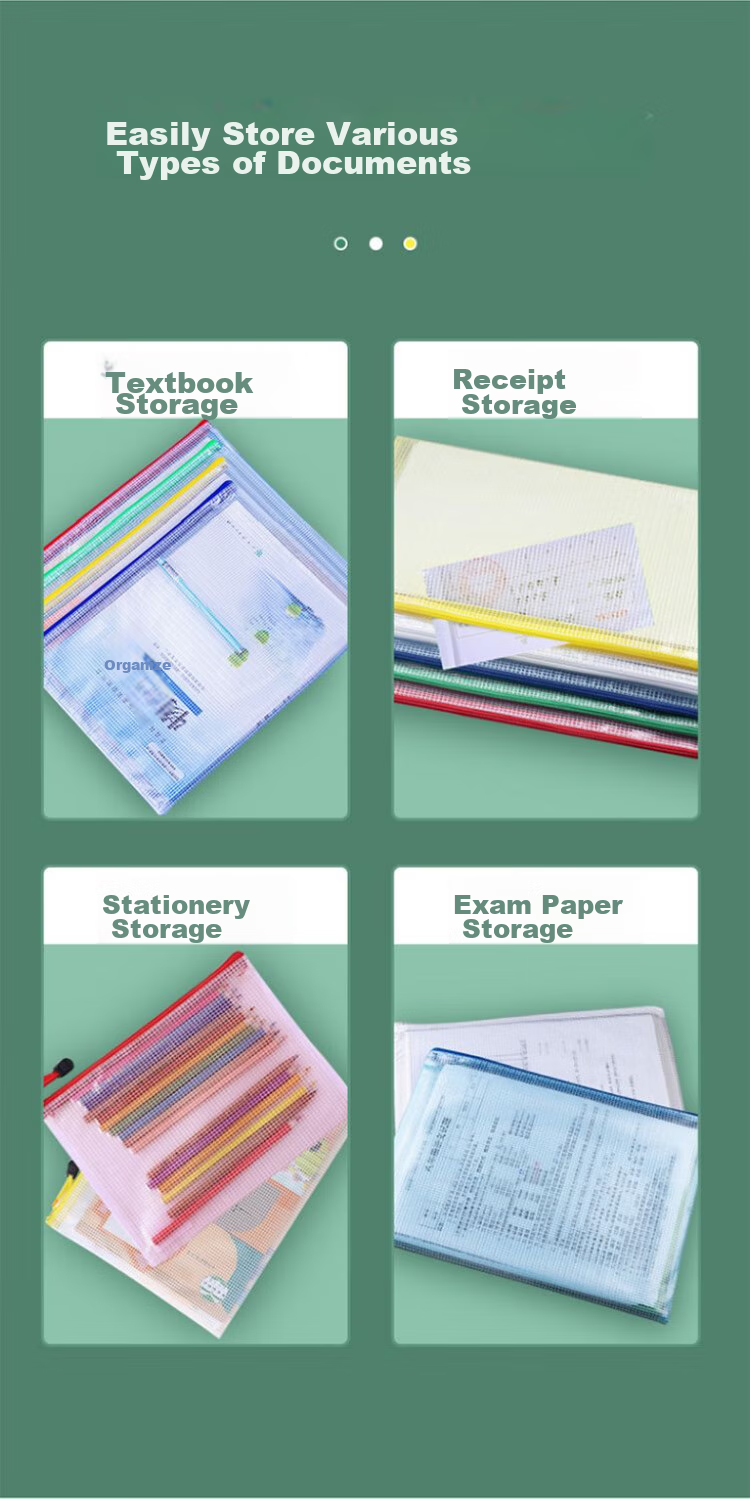 Ouliwen A4 Waterproof Mesh Document Bag, Zipper Pouch, Transparent File Folder, Student Exam Paper Subject Classification, Office Financial Document Storage, White, Pack of 5, 3C Digital Full Mesh Low Price 3