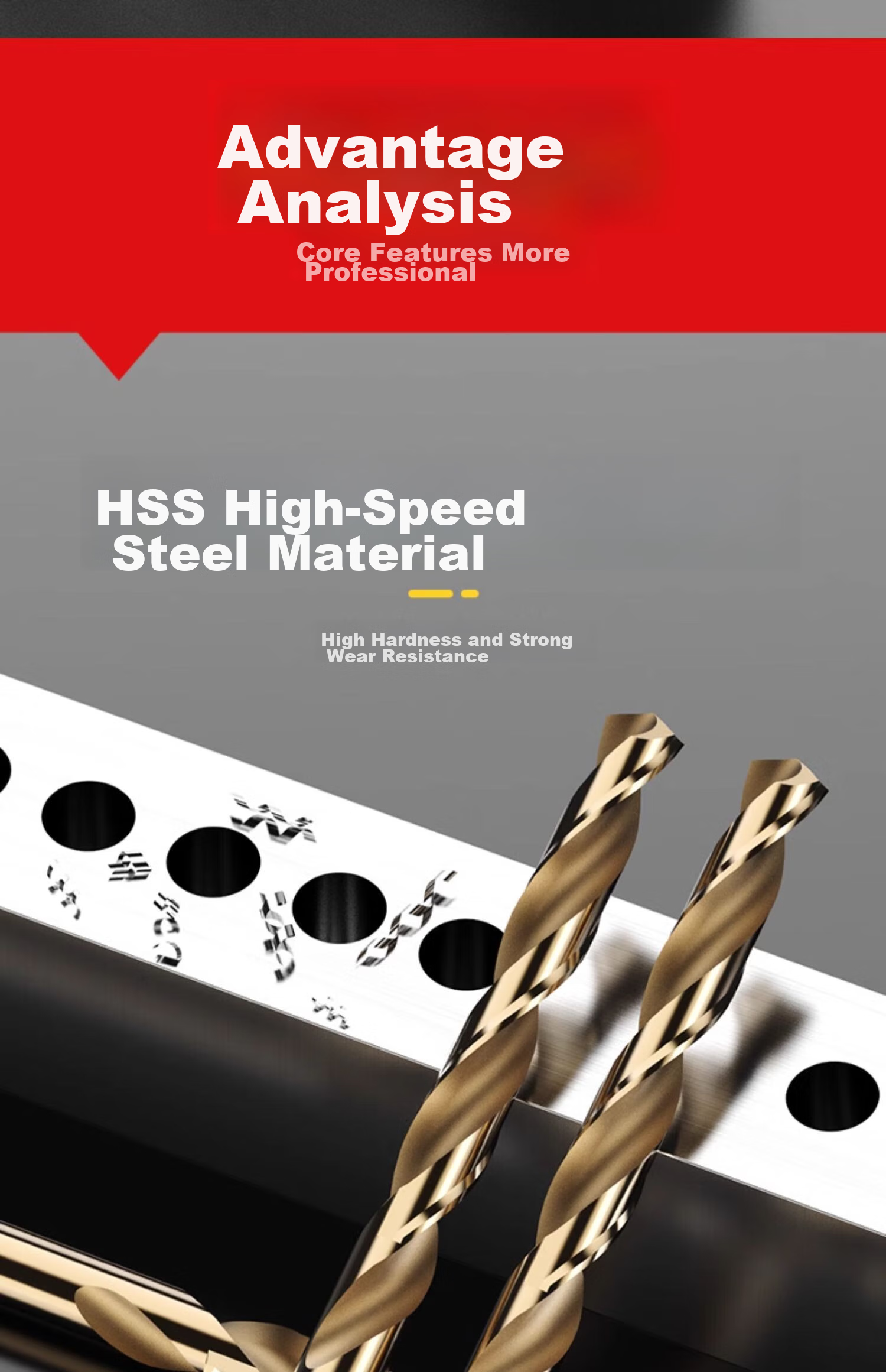 HUHAO Twist Drill Bit Set for Stainless Steel, Alloy Steel, Iron, High Hardness, Electric Hand Drill, Hole Drilling, Straight Shank Complete Set 5