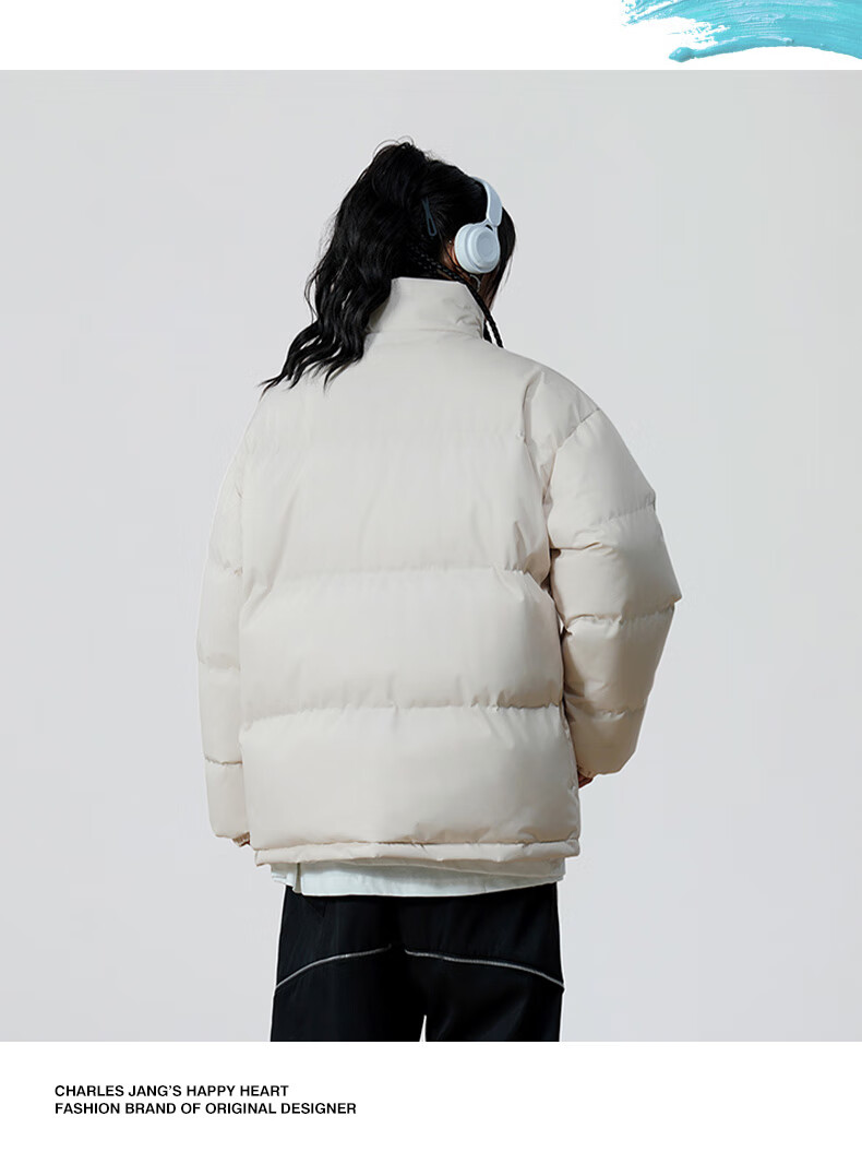 Chaersitaoxin [Wang Churan's Choice] Unisex Couple Matching Winter Thick Cotton Jacket Puffer Coat, Black, Size L 9