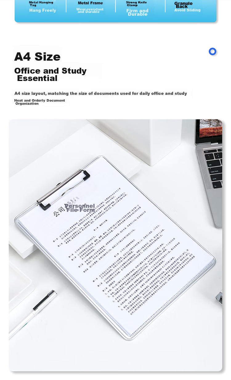 Deli A4 Clipboard, Metal Strong Clip Plastic File Folder, Multifunctional Writing Pad, Exam Paper Storage, Silver, 64504 2