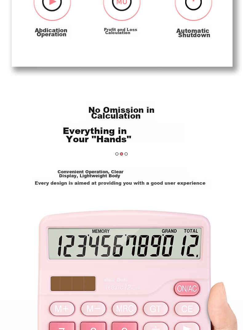 Deli [Super Popular] Dual Power Computer, 12-Digit Large Screen Desktop Calculator, Fourth Grade Student Calculator, Office Supplies, Pink TE837C 3