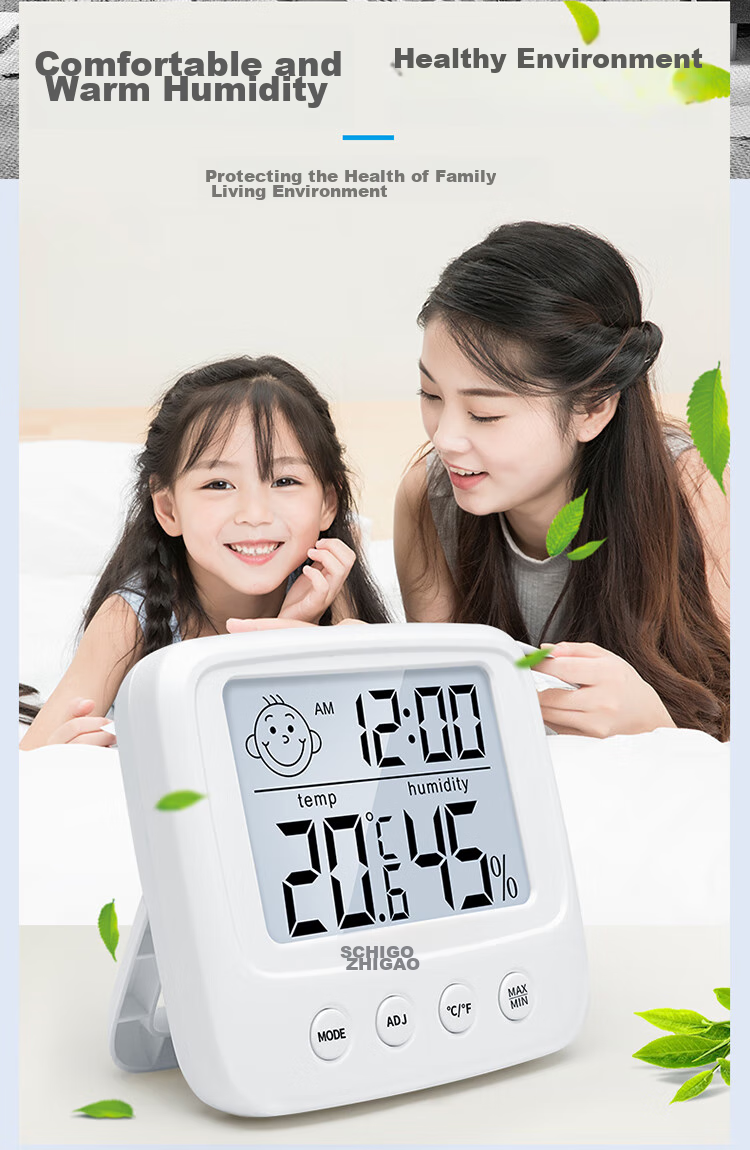 CHIGO Home Electronic Thermometer And Hygrometer for Indoor Office, Baby Room, Time Alarm Clock HTC-1 ABS 4