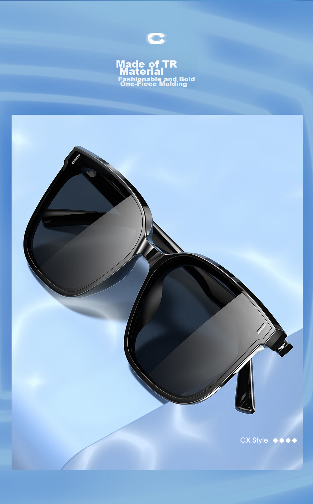 CAXMAN GM Sunglasses for Men And Women, Unisex Square Frame Large Frame Black Ultra-Nylon High Definition Anti-UV Retro Trendy Glasses 4