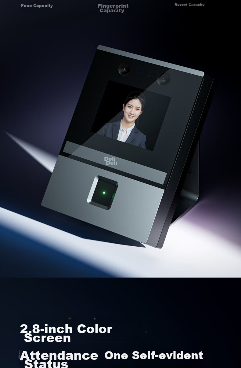 Deli Attendance Machine, Time Clock, Fingerprint And Facial Recognition All-In Device, Visible Light Dynamic Face Recognition, Liveness Detection, Bluetooth Connection, WeChat Mini Program Management AH200W 14