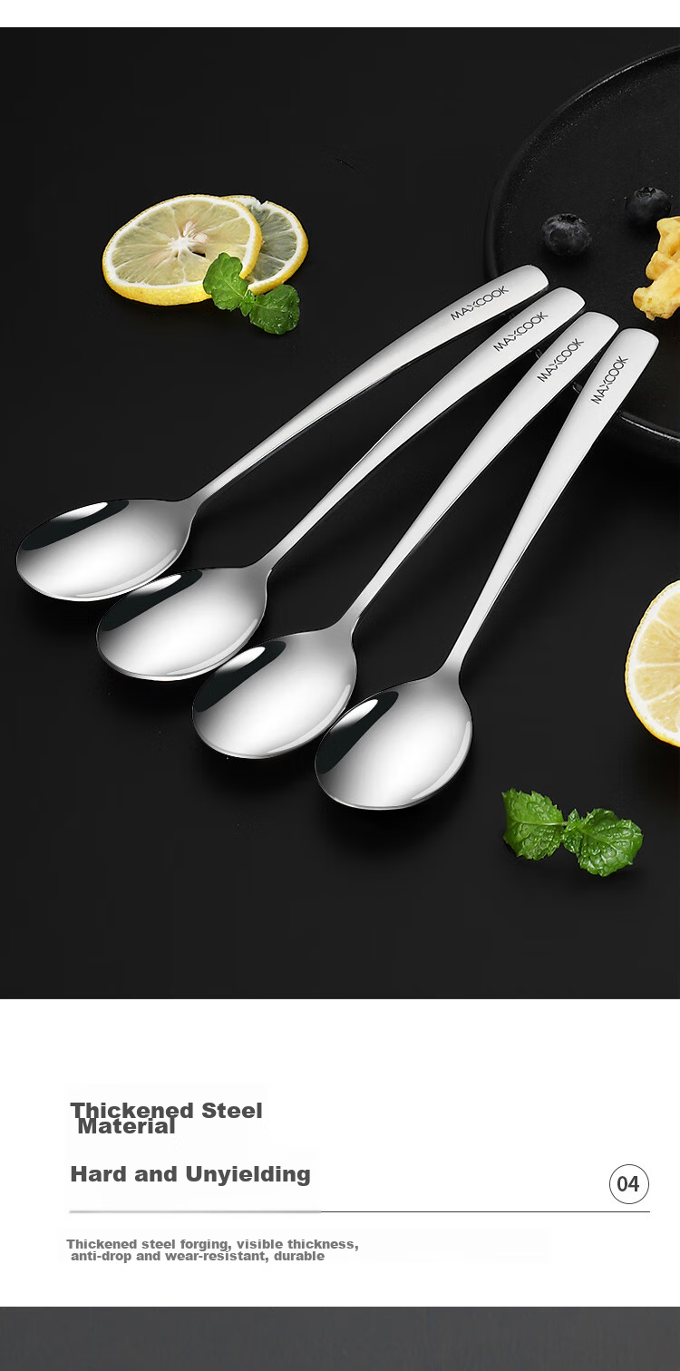 MAXCOOK 304 Stainless Steel Soup Ladle And Spoon Set, Extra Large And Thick Round Bottom Serving Spoons, Rice And Soup Spoons, 4-Piece Set MCGC9533 11
