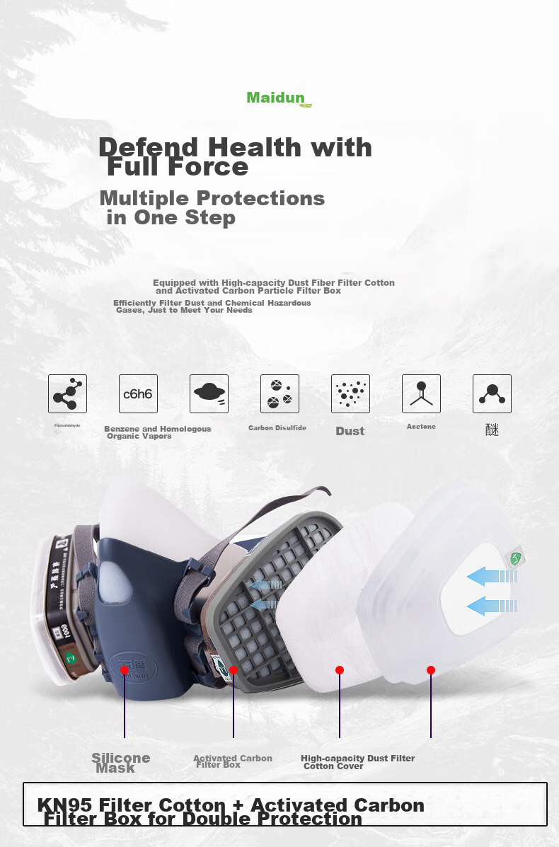 MAIDUN Gas Mask, Respirator, Face Mask, Anti-Toxic Carbon Filter Mask for Formaldehyde And Paint Spray, Welding Dust Mask, 602P Flagship Versio 9