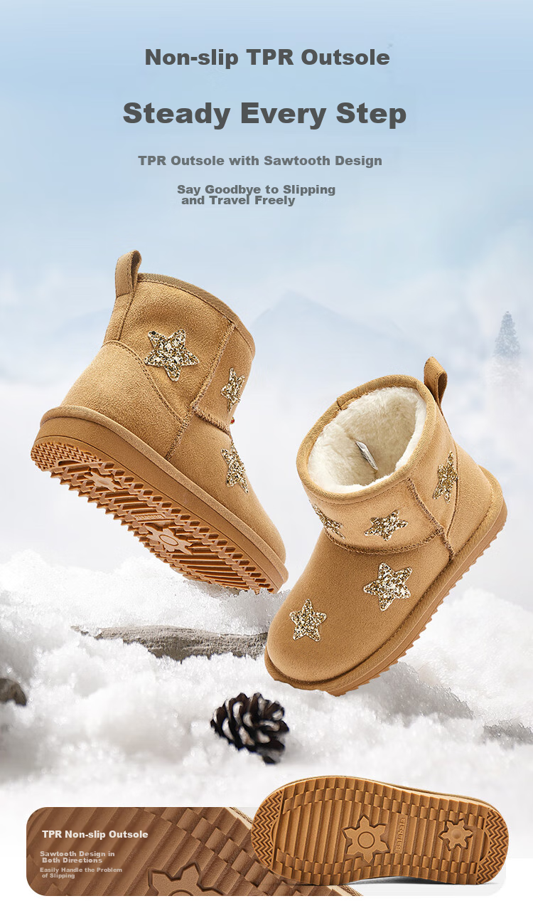 BALABALA Children's Snow Boots, Girls' Fleece-Lined Mid-Calf Boots, Winter Boots, Non-Slip Cotton Boots 3