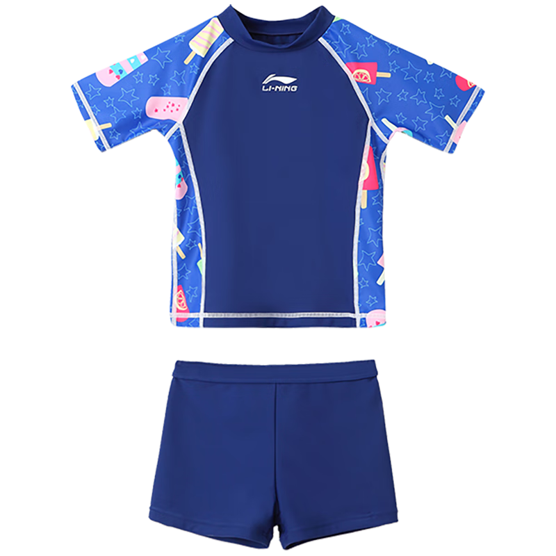 Li-Ning Children's Swimwear, Boys And Girls Two-Piece Swimsuit, Sun Protection Surfing Suit, Comfortable Breathable Beach Hot Spring Swimwear, 671 Dark Blue, Size 170