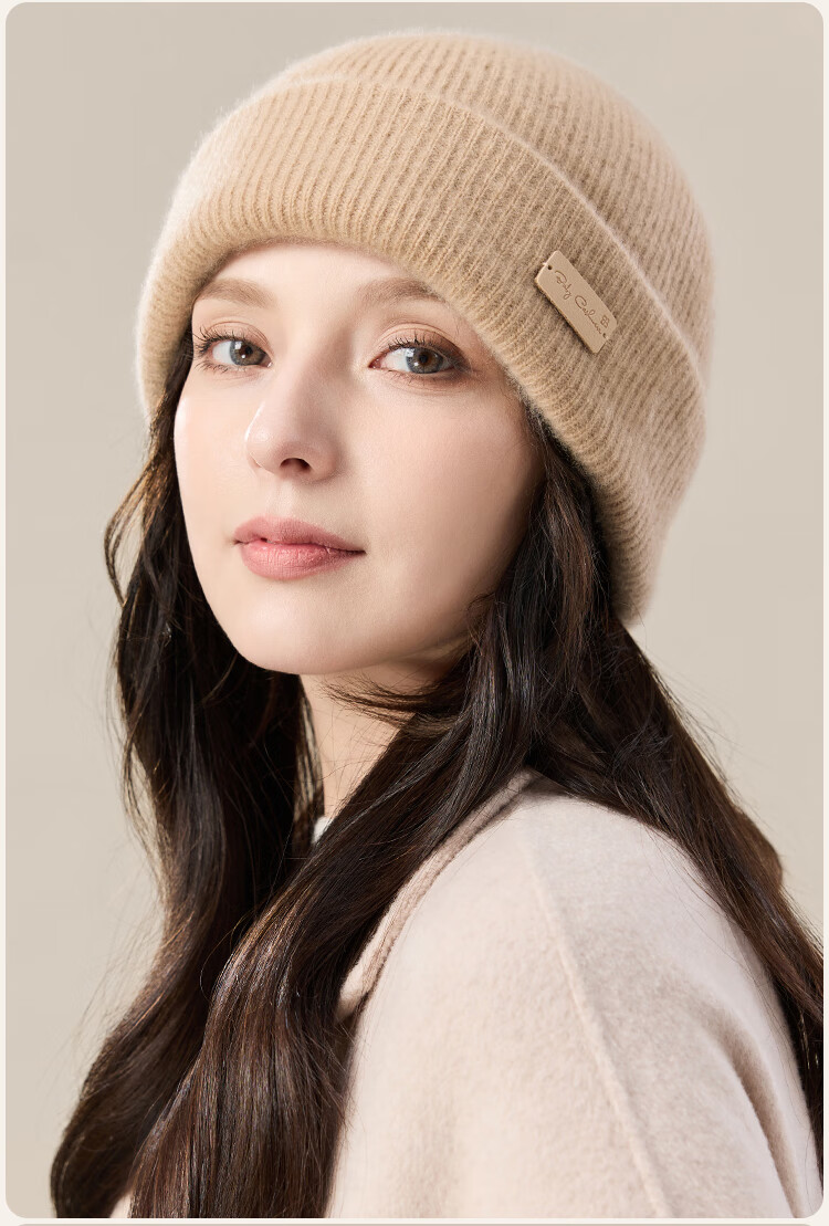 JIUMU 100% Cashmere Warm Knit Hat, Autumn And Winter Knitted Cap, Cold Hat, Winter Hat, Outdoor Ear Protection Cold Cap for Wome 10
