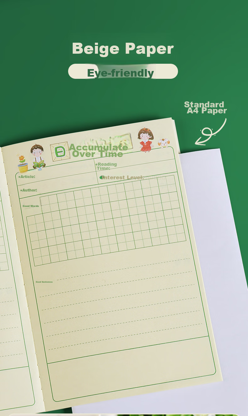 DiLe A5 Reading Notebook for Elementary Students, Good Words And Sentences Collection And Recording Book, Portable Reading Notes And Reflections for Each Grade Level, 32 Sheets, Good Words And Sentences (Set of 4) 085043 7