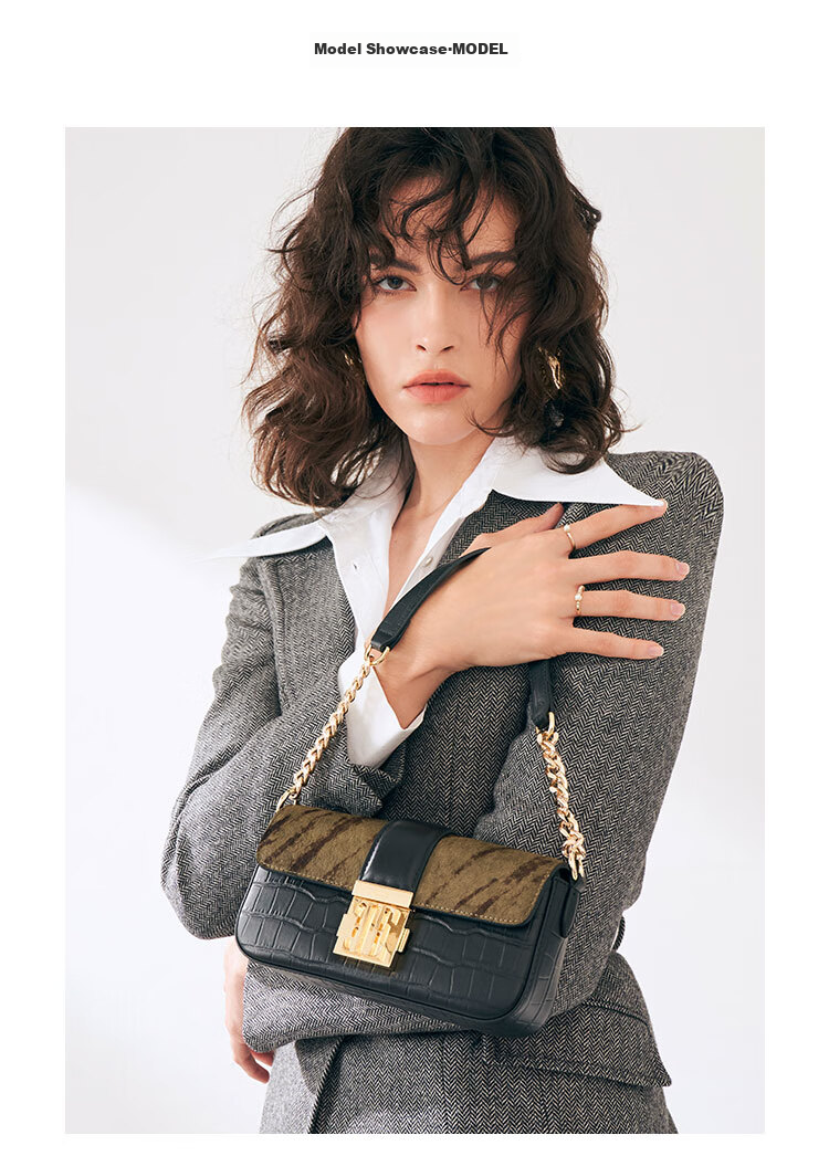 ELLE New Women's Handbag, Retro Small Square Bag, Chain Crossbody Shoulder Underarm Bag, Birthday Gift, 23007 Brow 5