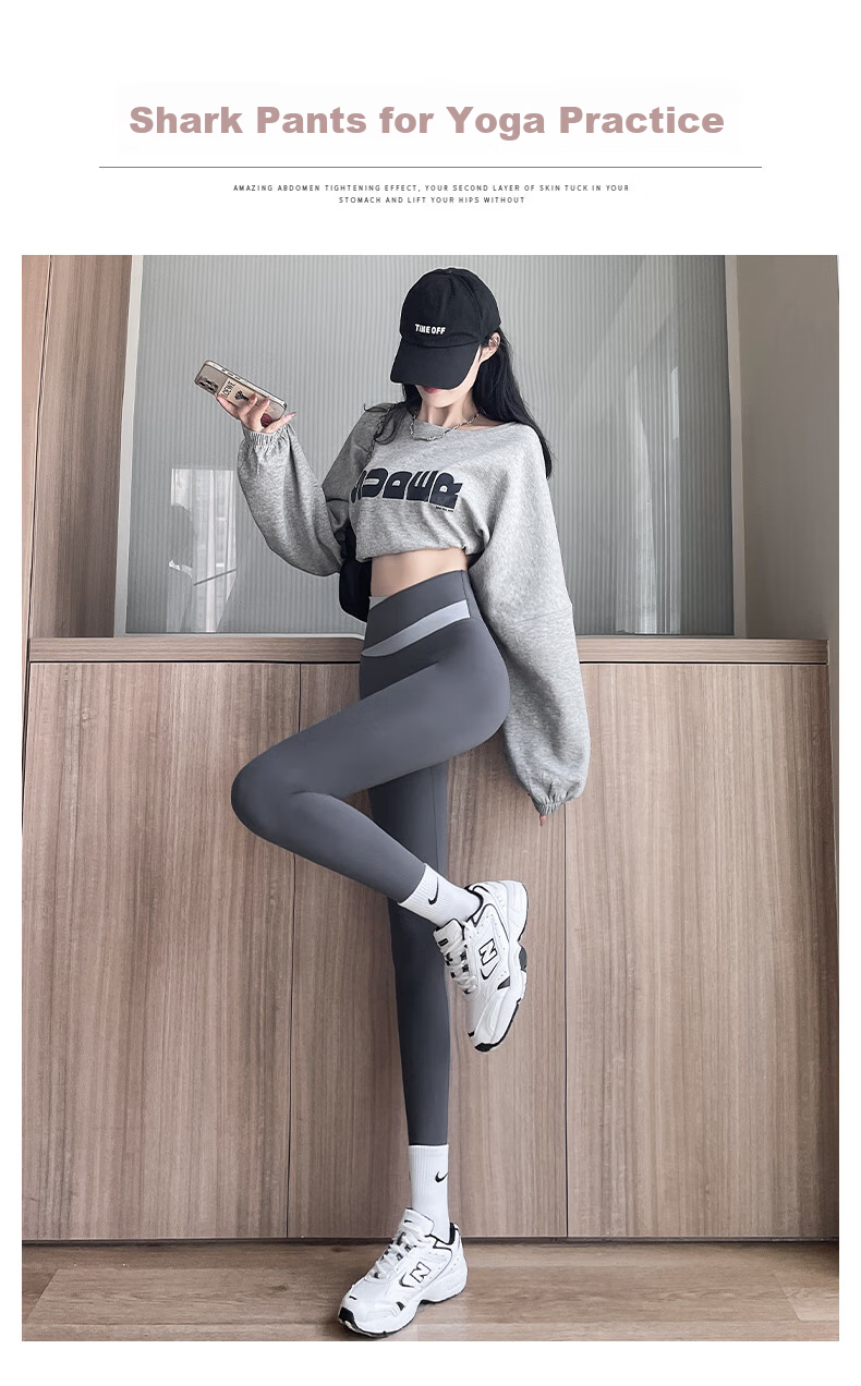 LangSha Shark Leggings for Outer Wear, Butt-Lifting Yoga High-Waisted Tummy Control Slimming Sports Plus Size Women's Thin Pants Base Layer 14