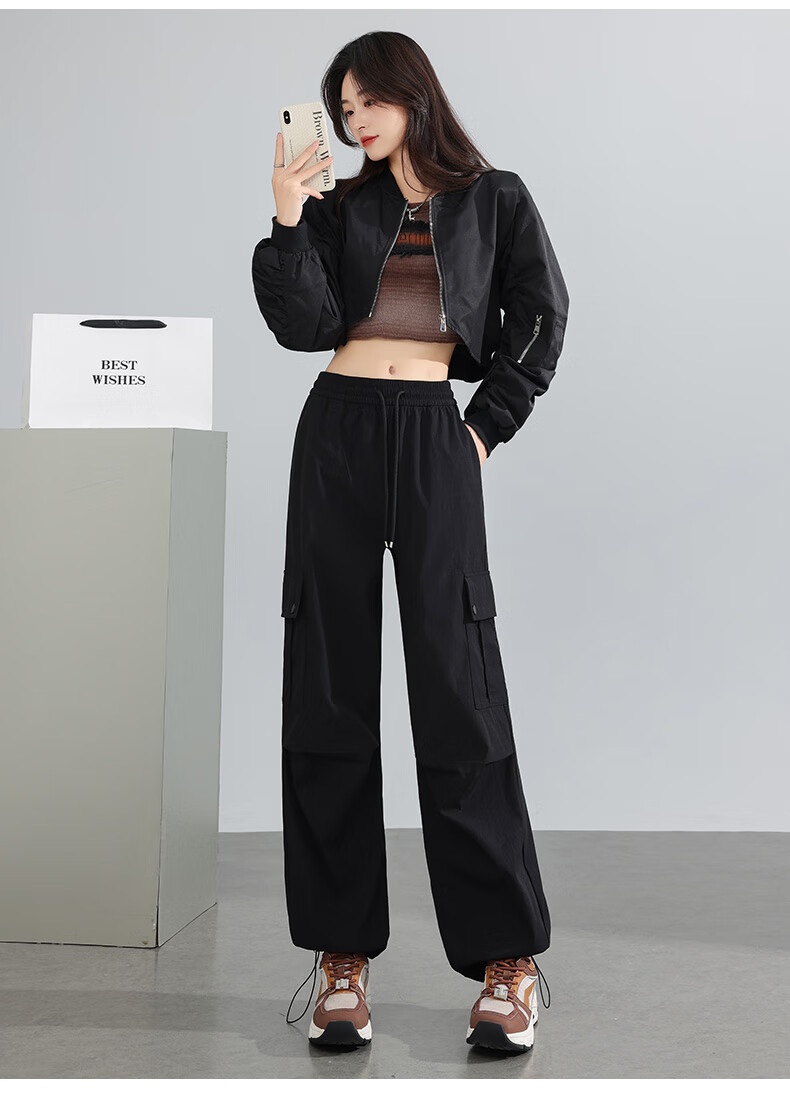 FitonTon American-Style Cargo Pants for Women, Autumn And Winter Style, Trendy Slimming Lazy Pants, Sports Casual Wide-Leg Pants, Two-Way Wear Hiking Pants XL 12