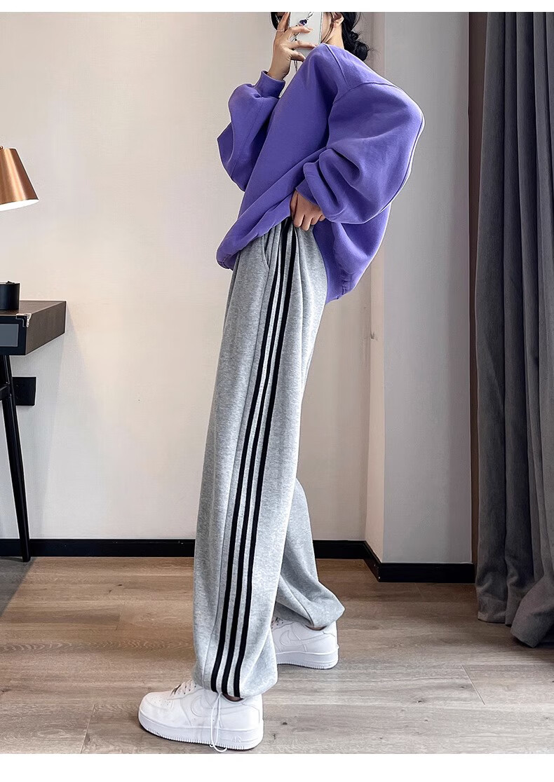 LangSha Women's Leggings with Two-Way Wear, Straight-Leg Three-Stripe Cotton Pants, Autumn Outer Wear, Sports Pants with Elastic Cuffs, Loose High-Waist Drawstring Sweatpants 21