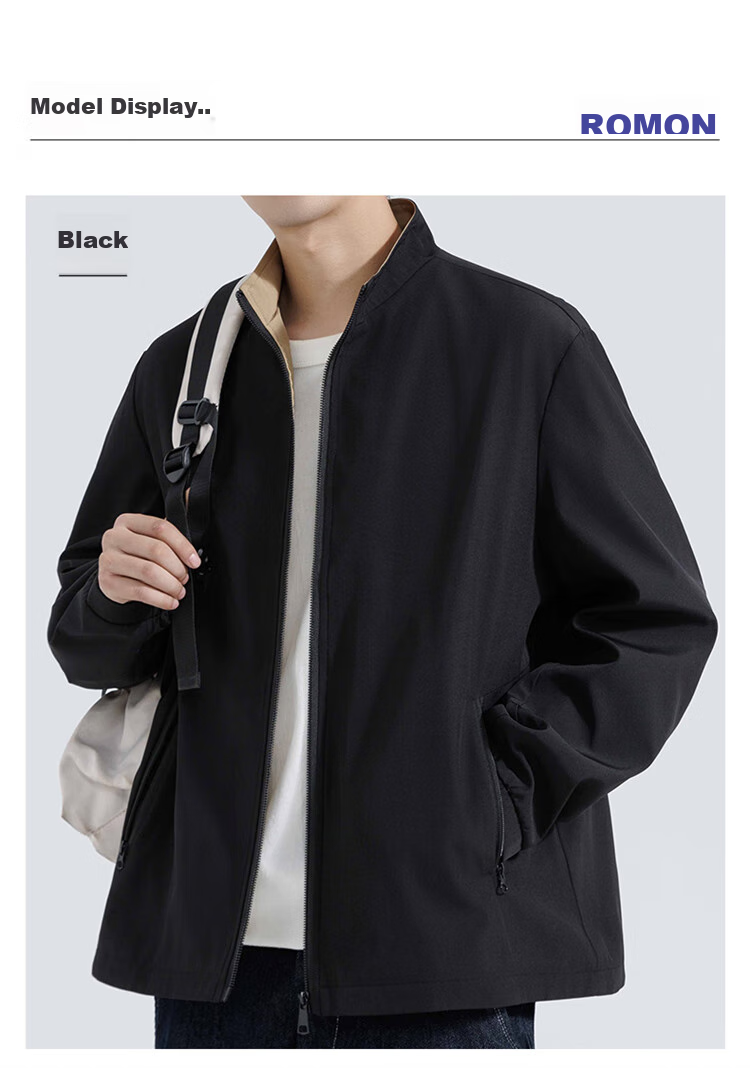 ROMON Men's Jacket, Spring And Autumn Business Casual Coat, Men's Outerwear for Work, Professional Attire, Black, XL 13