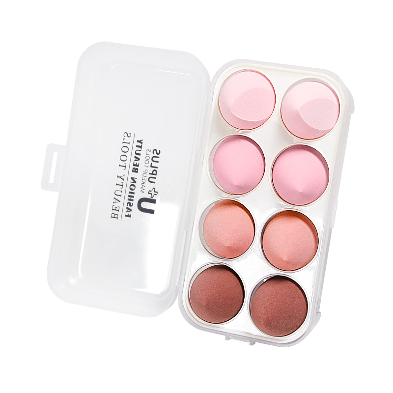 UPLUS Strawberry Mousse Beauty Blender, Powder-Saving Makeup Sponge, Egg-Box Powder Puff, 8 Pieces with Box, Holiday Gift Set