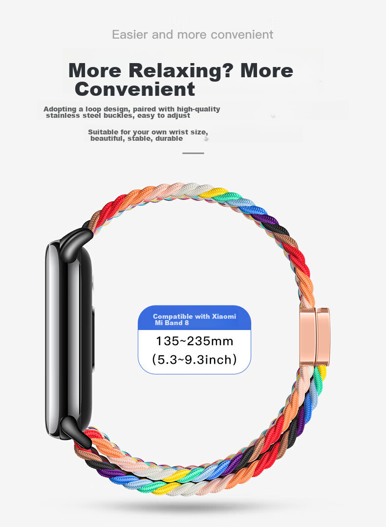 CHENSONG Compatible Nylon Woven Strap for Xiaomi Band 11/8/9/10/NFC, Universal Wristband, Sports Strap for Men And Women, Autumn And Winter Warm Breathable Loop Wristband, Black 5